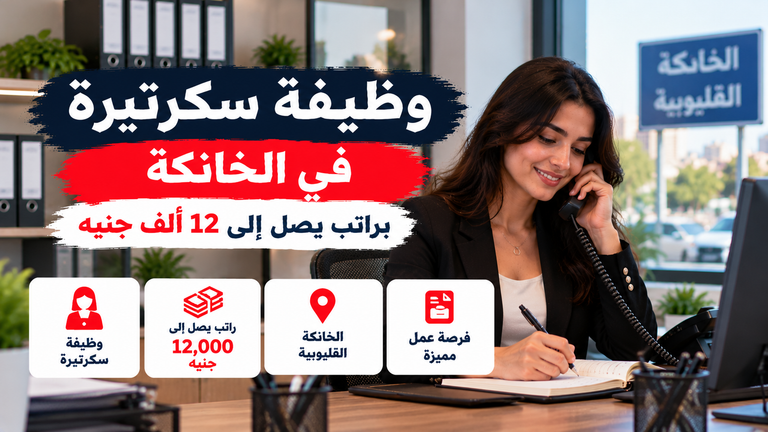 وظيفة سكرتيرة في الخانكة بالقليوبية براتب يصل إلى 12 ألف جنيه